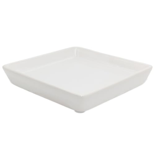 Square Ceramic Plant Saucer Tray 10 11 12 Inch White,12.4" OD x10.8 ID x1.4 Deep| Sturdy Heavy Duty Glazed Planter Drip Flower pots with Catch Basin for Indoor Outdoor Plants(12" White)
