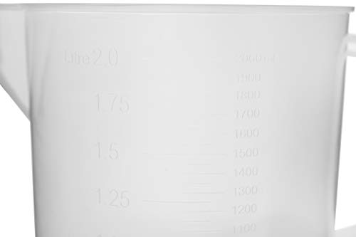 Plastic Pitcher, 2000mL (2L) - Short Form, Euro Design - Molded Graduations - Chemical Resistant & Autoclavable Polypropylene - Measuring Jug - view 2