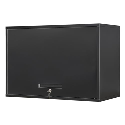 Metal Garage Wall Cabinet with Doors and Shelves, Wall Mounted Metal Storage Cabinet, Floating Garage Tool Cabinet for Garage, Basement, Kitchen, Warehouse (Black, 21.6" H)