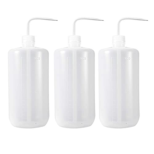 LTKJ 1000ml Plastic Wash Bottle, 3 Packs - Narrow Mouth, Precise Watering, Adjustable Tip - Plant Watering Bottle, Storage