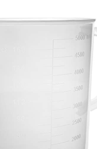 Measuring Jug, 5000mL (5 Liter) - Short Form - Polypropylene Plastic - Molded Graduations - Chemical Resistant, Autoclavable - Handle for Convenient Lifting - Pitcher, Large Measuring Cup - view 3