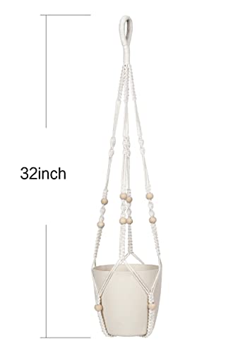 Macrame Plant Hanger Indoor Hanging with Wood Beads Macrame Planters No Tassel for Indoor Outdoor Boho Home Decor 35 Inch (Ivory,2pcs) - view 7