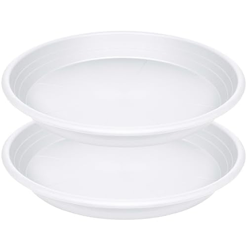 2 Pack of 16 inch Plant Saucer, Large Plant Tray, Heavy Sturdy Plant Drainage Tray for Indoors, Bird Bath Bowls, Sturdy Plastic Pot Tray for Planter (White)