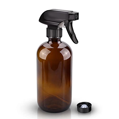 Amber Glass Spray Bottles, 16 oz Glass Spray Bottles for Cleaning Solutions and Essential Oils, Refillable Empty Spray Bottle with Adjustable Nozzles for Alcohol, Plant and Hair Care (1 Pack)