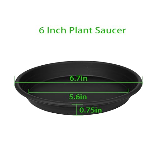 6 Pack Plant Saucer Plant Tray, 4 6 8 10 12 13 15 17 19 inch Plant Trays for Pots, Heavy Duty Plant Trays for Indoors no Holes, Plastic Plant Saucer for Planter, Bird Bath Bowls (6", Black) - view 2