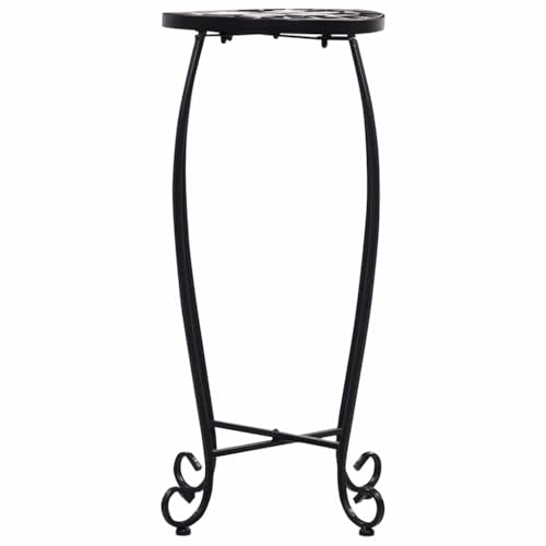 3 Piece Mosaic Table Set, Black and White Ceramic Tile Side Tables with Powder-Coated Iron Frame, Nesting Accent Plant Stands for Garden, Balcony, and Patio - view 7