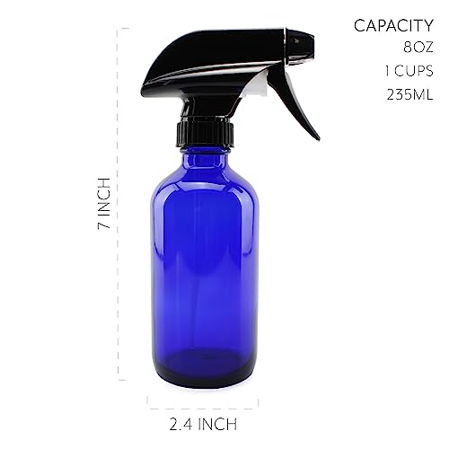 8-Ounce Cobalt Blue Glass Boston Round Spray Bottles (2 Pack) 3-Setting Heavy Duty Sprayers, Empty Refillable Bottle - view 6