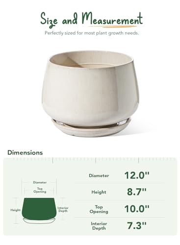 Ceramic Planter, 12 Inch, Large Plant Pot, Reactive Glaze Beige - view 6