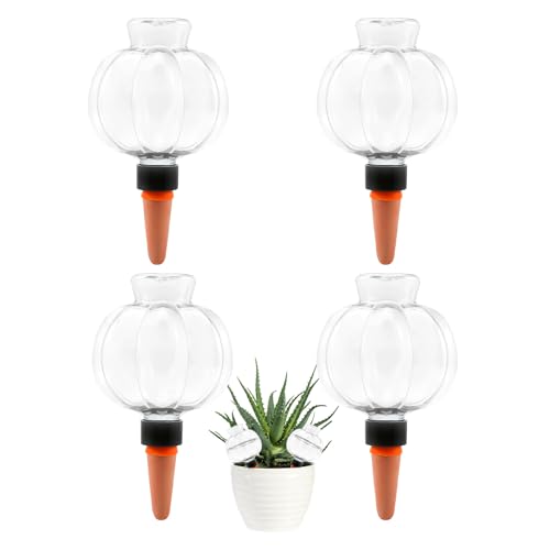 4 Pcs Plant Self Watering Globes, 17oz Large Plastic Water Bulbs Top Fill Watering Globes Slow Release Terracotta, Water Spikes Stakes for Indoor and Outdoor Plants (Clear)