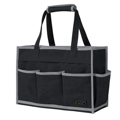 Tool Bag,Tool Pouch with 6 Pockets,Heavy Duty Waxed Canvas Garden Tool Bag Tool Case,16.5 x 7 x 12 Inch & Black