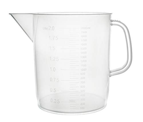 Plastic Pitcher, 2000mL (2L) - Short Form, Euro Design - Molded Graduations - Chemical Resistant & Autoclavable Polypropylene - Measuring Jug