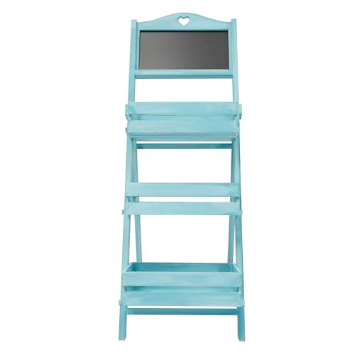 Wooden 3-Tier Plant Stand with Chalkboard Ladder Shelf - view 5