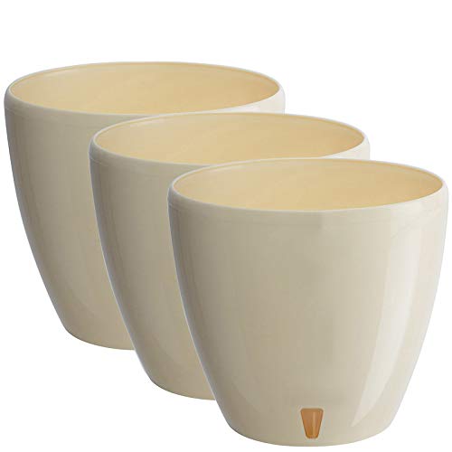 6.7 Inch Deco Self Watering Pots for Indoor Plants in Cream (Set of 3) - Decorative Flower Pot with Water Level Indicator and Drainage Cartridge for All House Plants, Flowers and Herbs