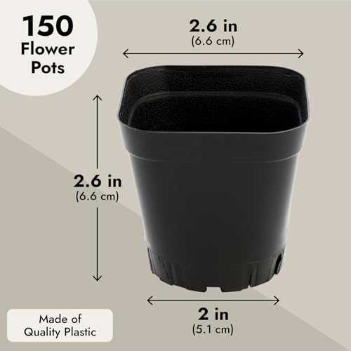 Square Nursery Pots - Seedling Planters with Drainage Holes - Versatile Pots for Plants & Succulents - Space-Saving Stackable Planters - 2.6 in, Pack of 150, Black - view 4