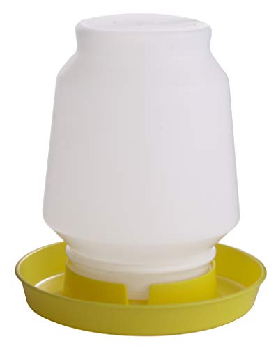 Complete Plastic Poultry Fount | 1 Gallon | Heavy Duty Plastic Gravity Fed Water Container Jar | Waterer for Chickens, Turkeys, Ducks & More | Made in USA (Yellow)