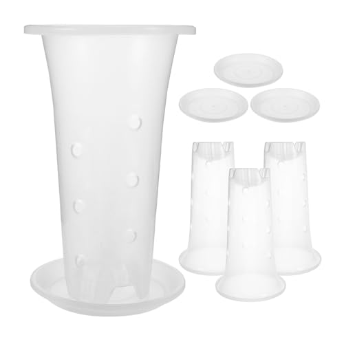 Clear Orchid Pots with Drainage Holes and Saucers 4-Pack Breathable Plastic Plant Nursery Pots for Indoor Plants Succulents and Orchids 8.66X5.31X5.31 Inch