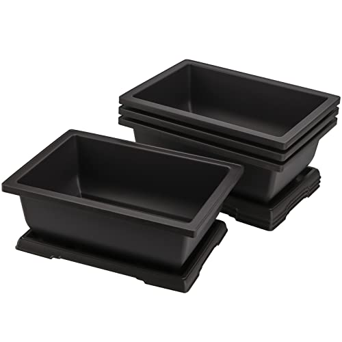 4 Pack Large Plastic Bonsai Pots, 11.5 Inch Rectangular Built in Mesh Bonsai Training Pots with Trays, Plant Flower Tree Growing Bonsai Planter for Garden Supplies, Yard, Office, Room, Balcony