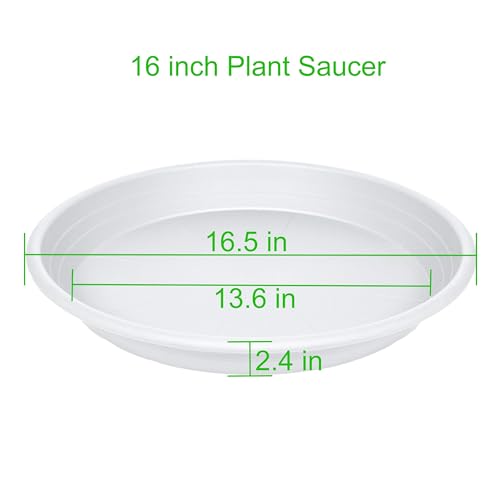 2 Pack of 16 inch Plant Saucer, Large Plant Tray, Heavy Sturdy Plant Drainage Tray for Indoors, Bird Bath Bowls, Sturdy Plastic Pot Tray for Planter (White) - view 2