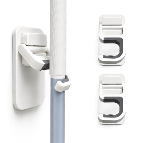 3 Pack Broom Hanger Wall Mount, No-Drill Mop Holder Cleaning Organizer
