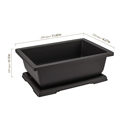 4 Pack Large Plastic Bonsai Pots, 11.5 Inch Rectangular Built in Mesh Bonsai Training Pots with Trays, Plant Flower Tree Growing Bonsai Planter for Garden Supplies, Yard, Office, Room, Balcony - view 2