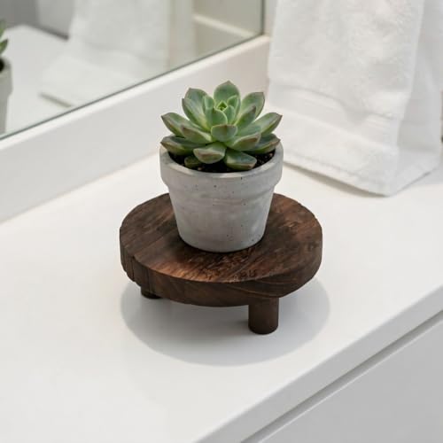 Solid Wood Plant Stand 5.9 Inch round Vintage Distressed Pedestal Riser - view 5