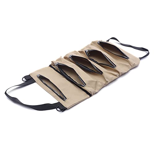 Tool Roll Up Pouch, Roll Up Tool Bag Organizer with 5 Zip Organizer Pouches, Compact Portable Tool Bags for Men, Contractors, Plumbers, Electricians, Hanging Tool Zipper Carrier