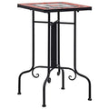 Mosaic Side Table, 13.8 x 22 Inch Terracotta and White Ceramic Tile End Table with Iron Frame, Small Outdoor Accent Table and Plant Stand for Patio, Garden, Balcony
