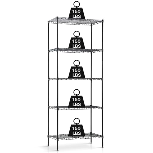 5-Tier Metal Shelving Unit, 750 lb, 24 x 14 x 60 in, Black