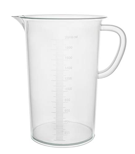 Plastic Pitcher, 2000mL (2L) - Molded Graduations - Chemical Resistant & Autoclavable Polypropylene - Measuring Jug