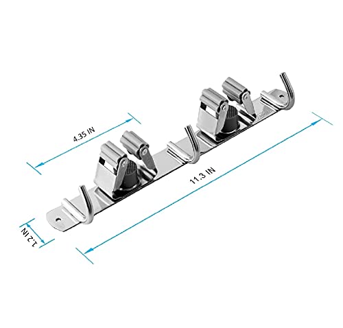 Broom and Mop Holder Wall Mounted, Broom Hanger Storage Rack, Stainless Steel Mop Hanger, Dustpan Holders with 2 Racks and 3 Hooks, Heavy Duty utility hooks for hanging brooms and mops - view 3