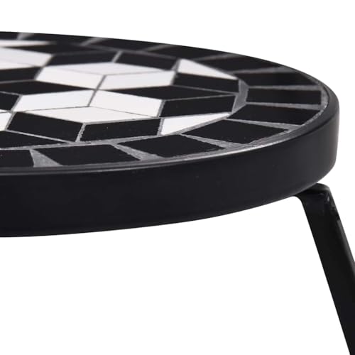 3 Piece Mosaic Table Set, Black and White Ceramic Tile Side Tables with Powder-Coated Iron Frame, Nesting Accent Plant Stands for Garden, Balcony, and Patio - view 5