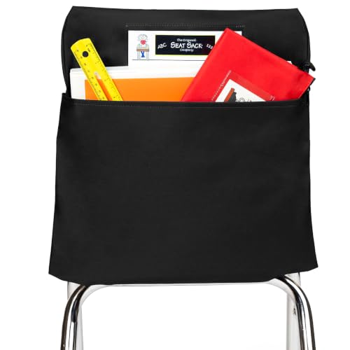 Student Chair Storage Pocket - 19", Single Pocket, Classroom Chair Organizer for Student Desks, Durable Over-the-Chair Storage, Ready-to-Use Name Tag Window, Black, 1-Pack