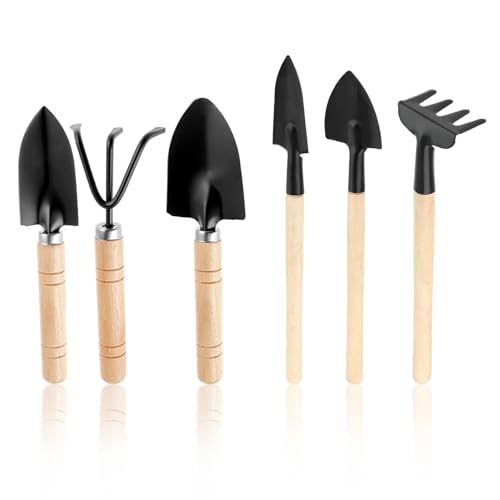 Small Garden Tools 6 Pcs Miniature Shovel Set Cute Gardening Mini Succulent Home Tiny Gardening Kit Plant Potted Repotting Flower Wood Handle Care Transplant Accessories Potted Houseplant