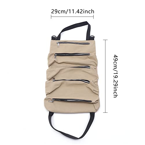 Tool Roll Up Pouch, Roll Up Tool Bag Organizer with 5 Zip Organizer Pouches, Compact Portable Tool Bags for Men, Contractors, Plumbers, Electricians, Hanging Tool Zipper Carrier - view 4