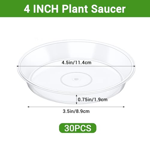 Plant Saucers for Indoors, 30 Packs Durable Plastic Plant Trays for Pots, Clear Plastic Flower Plant Pot Saucer for Indoor Outdoor Garden（4 Inch - view 2