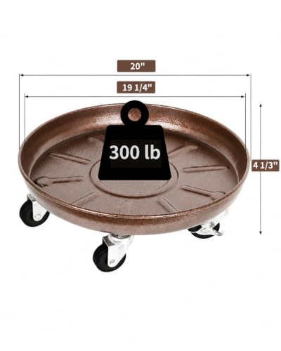 20" Metal Rolling Plant Caddy with Wheels, Indoor Outdoor, 2-Pack Bronze - view 3