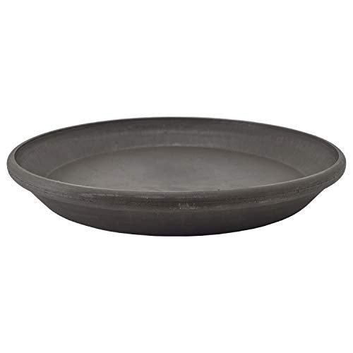 AP35DC 14-inch Plastic/Stone/Wood Composite Plant Saucer Drip Tray – No Drainage Hole (Drillable), Indoor/Outer Water Tray, Dark Charcoal