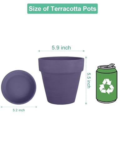 6 Inch Purple Terracotta & Clay Pots with Saucer, 4 Pack - view 2