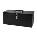 Small Steel Metal Tool Box, Lockable Storage Box for Storing Valuable Items, Office Documents, Garage Tools (16" Black)