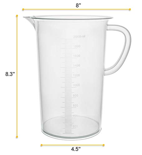Plastic Pitcher, 2000mL (2L) - Molded Graduations - Chemical Resistant & Autoclavable Polypropylene - Measuring Jug - view 5