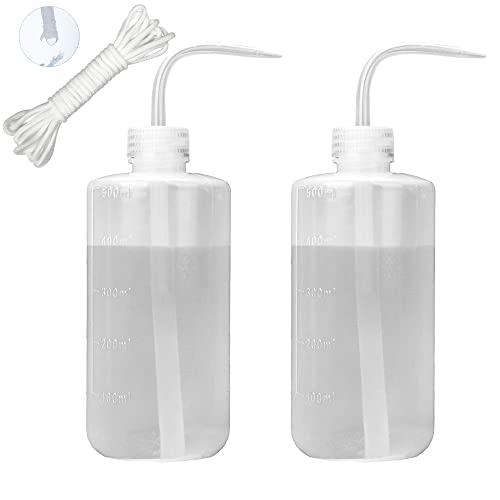 2 Pack Plant Watering Bottle for Indoor Plants, 500mL Succulent Watering Bottle, Come with 15 ft Self Watering Wick Cord, Squeeze Watering Can Waterer Seedlings Terrarium Lab Tatoo Eye Wash