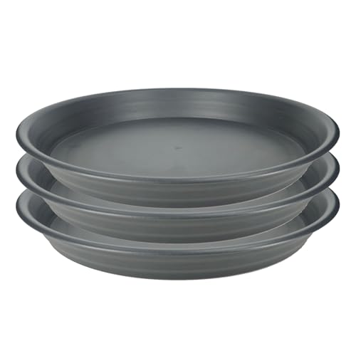 3Pcs Plant Saucer Tray, Heavy Duty Plastic Plant Drip Trays for Indoors and Outdoors, 6 8 10 12 14 16 inch Sizes, Flower Plant Water Tray Base (Dark Gray 12")