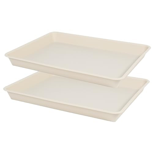 2 Pack Rectangular Plant Saucer Tray, Heavy Duty Plastic, Beige, 17.5" x 10.6" x 1.5" (2 pack), Plant Drip Trays for Pots, Seed Starter Growing Trays, Indoor/Outdoor Use