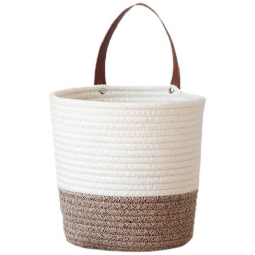 Cotton Wall Hanging Basket with Handle, Dual Use Storage Organizer for Home