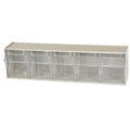 TiltView Plastic Storage Cabinet with 5 Tilt Out Bins, Horizontal Plastic Parts Organizer, Teacher Toolbox, and Office Supply Organizer, 23-5/8" W x 6-1/2" H x 5-5/8" D, Stone