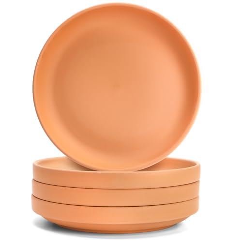 4 Pack Terracotta Pot Saucer, 9 Inch Large Round Terra Cotta Plant Saucers for 8 Inch 8.5 Inch 9 Inch Flower Pot with Drainage Hole, Clay Drip Tray Planter Water Tray for Indoor Outdoor Plants