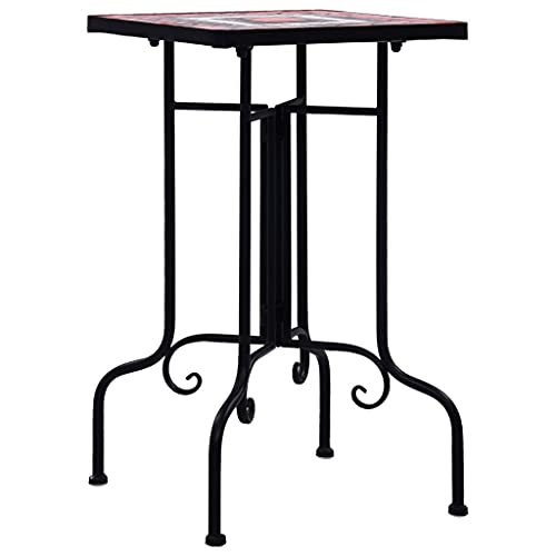 Mosaic Side Table, 13.8 x 22 Inch Terracotta and White Ceramic Tile End Table with Iron Frame, Small Outdoor Accent Table and Plant Stand for Patio, Garden, Balcony - view 4