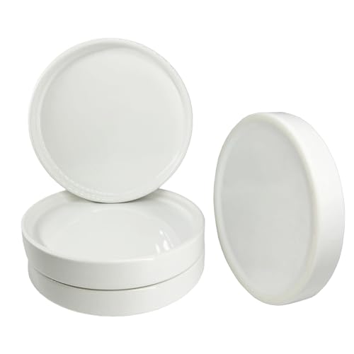 Ceramic Plant Saucer Tray 4 Pcs 4 Inch White, 4.53" OD x4.13 ID x0.9 Deep| Fits Flower pots Bottom≤4.13", Heavy Duty Glazed Round Planter Drip with Catch Basin for Indoor Outdoor Plants