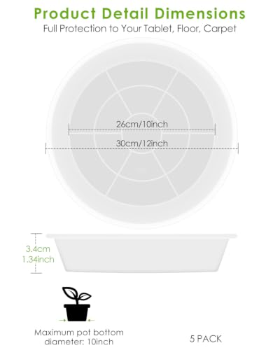 12 inch 5 Pack Plant Saucer Pot Tray, Large Thickened PP Plastic Flower Planter Water Drip Trays for Indoor Outdoor Garden, Semi-Transparent Planter Water Catcher for Pot, Plant Dish - view 2
