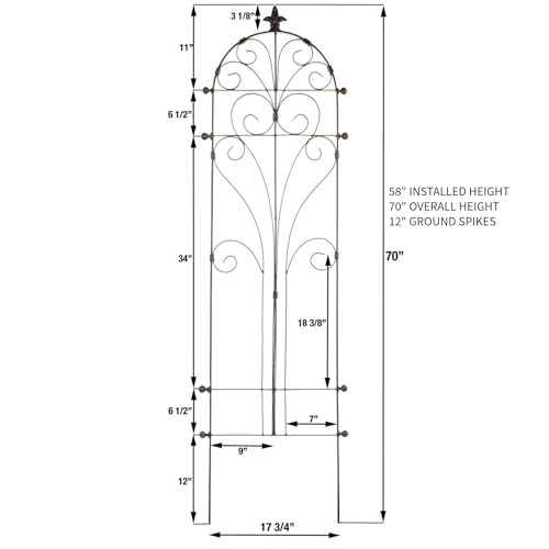 Scroll Garden Trellis 58" H, Freestanding Heavy Duty Iron 24 lbs - view 3